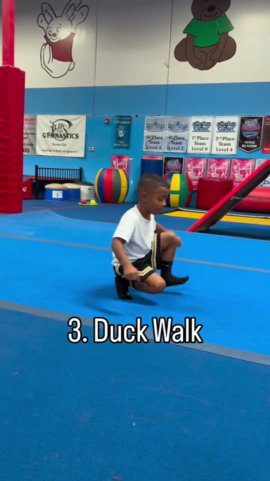 Duck walk: travelling in a deep squat: screenshot from the supplied demonstration at 0:11